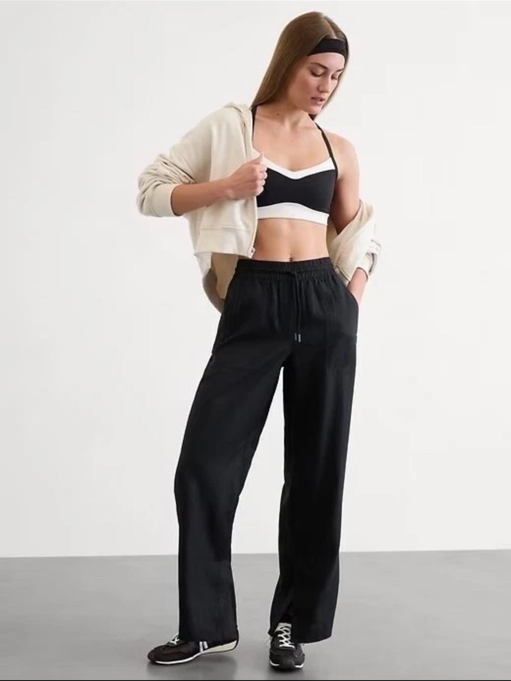 Athleta Retreat Linen High Rise Wide Leg Pant Black XS